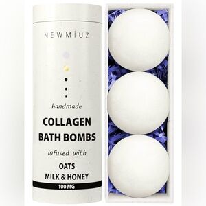 2. Newmiuz White Collagen Bath Bombs - Soothing Oats, Milk & Honey (Set of 3)